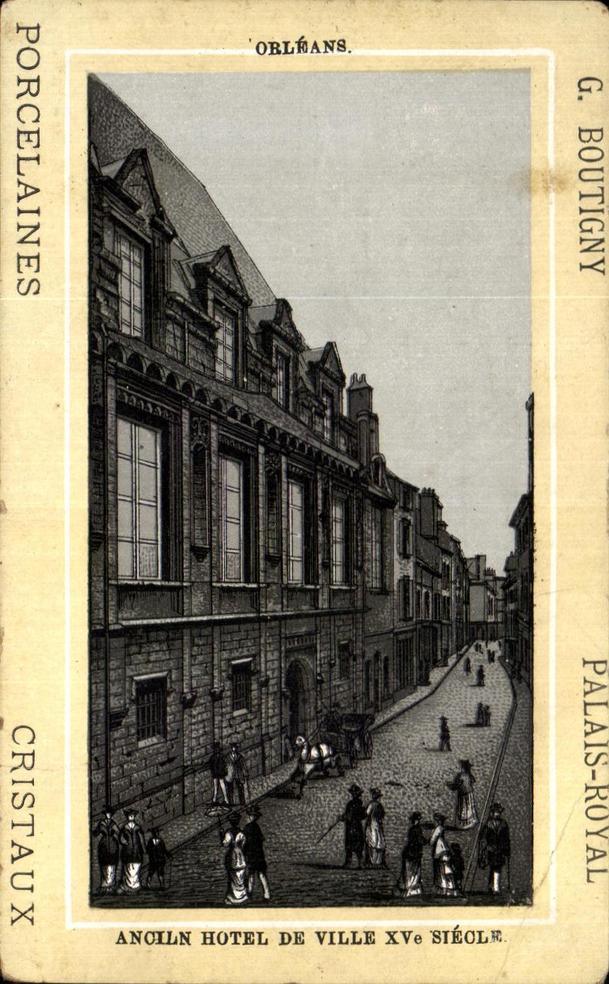 Carte de visite Orleans Anciln hotel de ville Palais Royal Boutigny Cristallerie Peristyle Montpensier Paris 