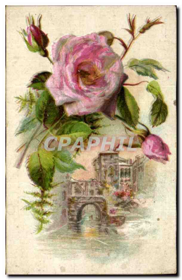 Chromo Lacures chatelaine Fleurs Roses