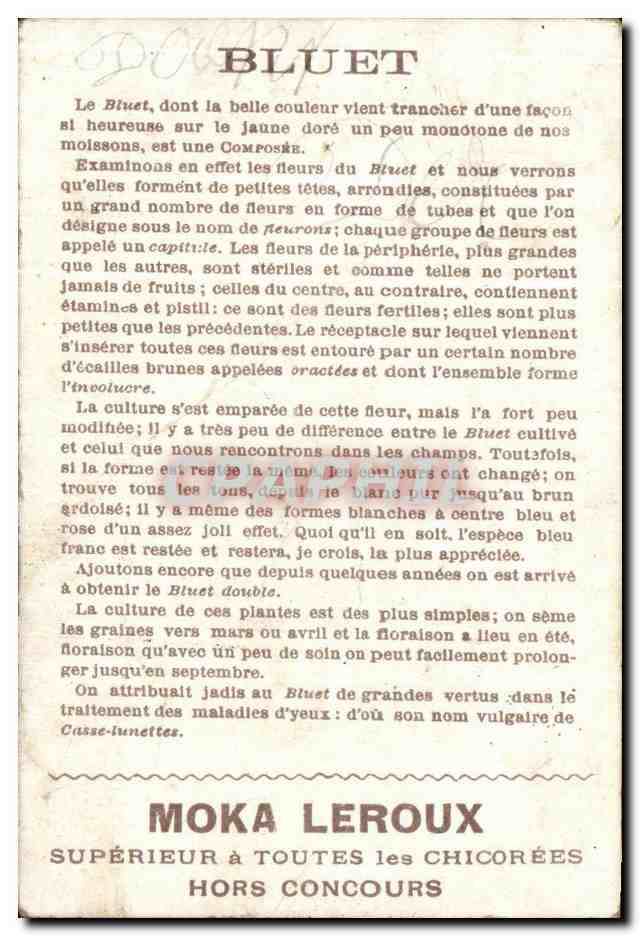 Chromo L'lnstituteur a corvoisier Moka Leroux  — Verso