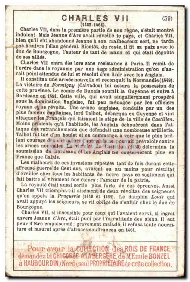 Chromo Charles vVII Chicoree la Bergere Cafe Emile Bonzel Haubourdin — Verso