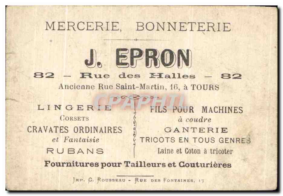 Chromo J epron rue des halles tours Poisson Peche Lingerie Fils pour machines  — Verso