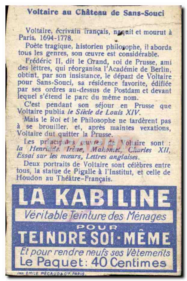 Chromo La kabiline voltaire au chateau de sanssouci  — Back