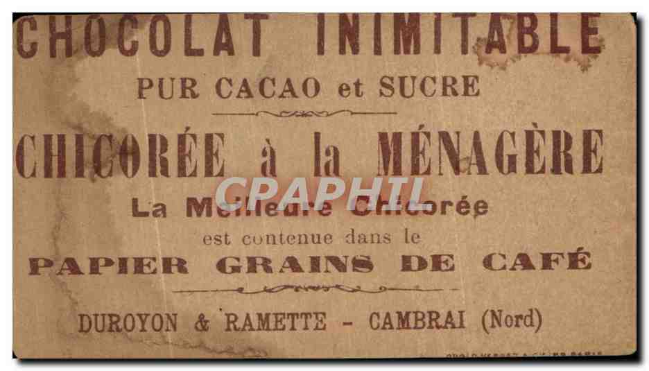 Chromo Guillaume ll empereur d'Allemagne Chicoree a la menagere Dugozon et ramette Cambrai Chocolat — Verso