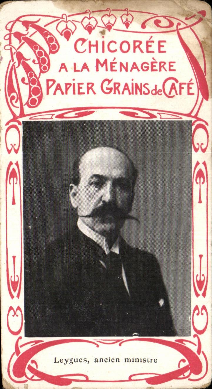 Chromo Chicoree a la menagere papier grains de cafe Duroyon et Ramette Cambrai Leygues Ancien ministre 