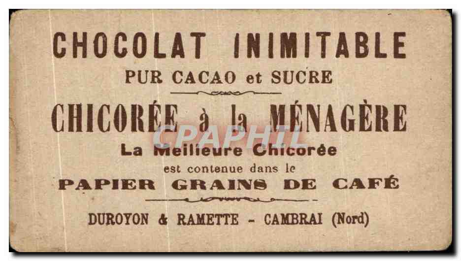 Chromo Chicoree a la menagere papier grains de cafe Duroyon et Ramette Cambrai Comte de mun Depute — Verso