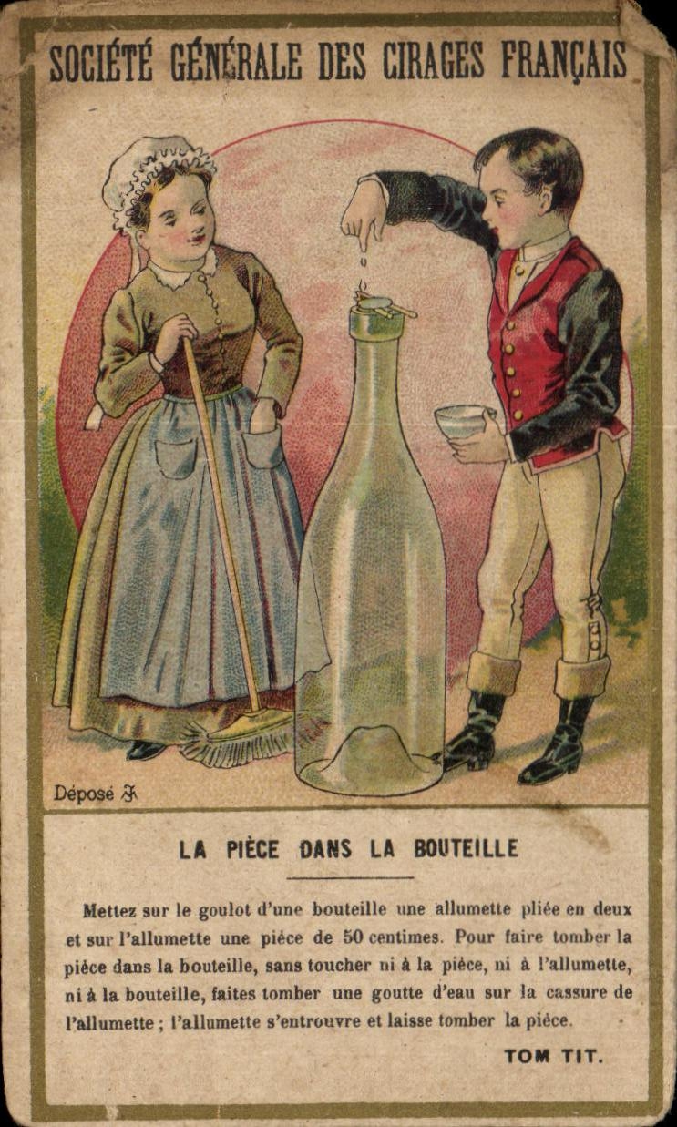Chromo Societe generale des cirages francais la piece dans la bouteille 