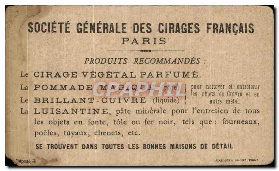 Chromo Societe generale des cirages francais la piece dans la bouteille  — Rückseite
