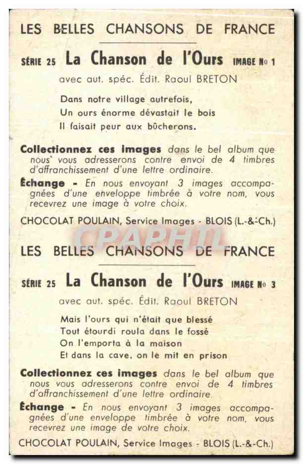 Image Chocolat poulain Chanson de l'ours Bear — Verso