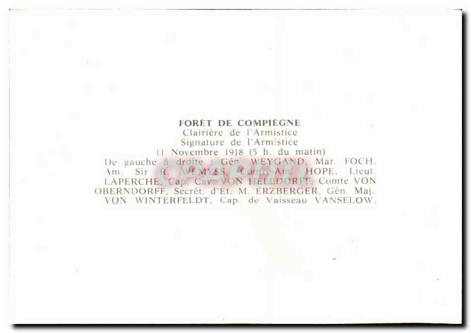 Signature de l'Armistice — Forêt de Compiègne — 11 Novembre 1918 — Verso