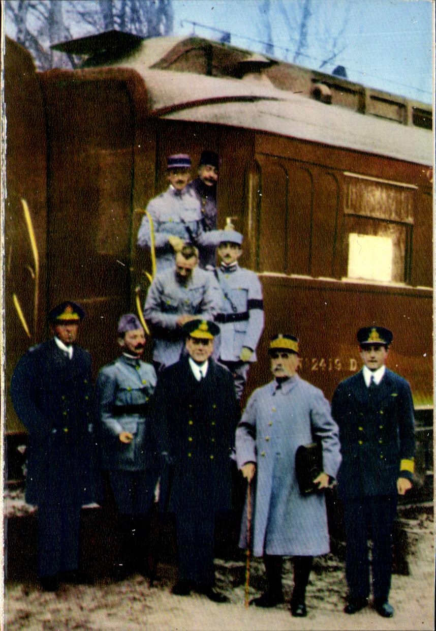 Forest of Compiègne — Armistice Clearing — Photograph of the descent from the train car after the signing of the Armistice