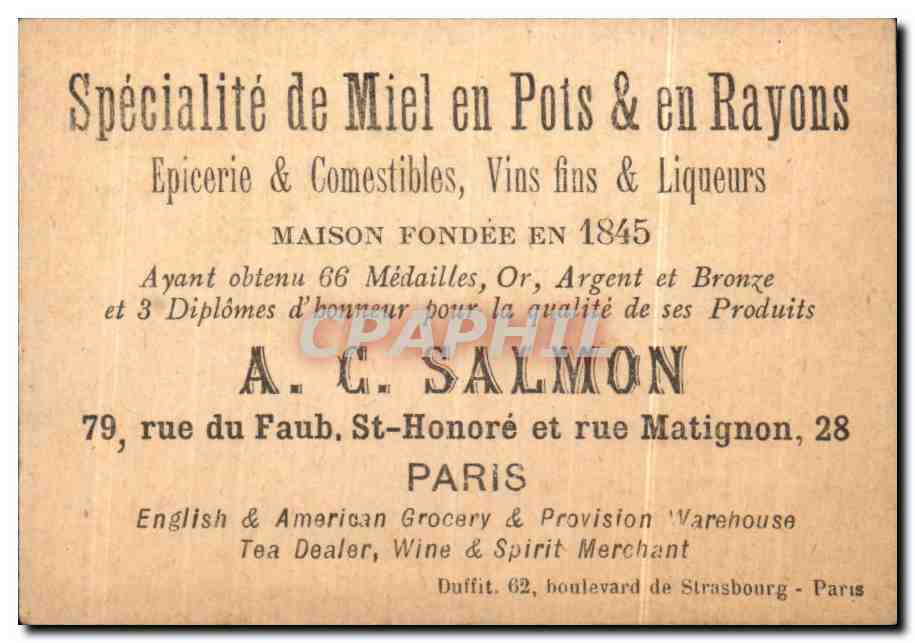 Image Le mans vue generale Specialite de Miel en pots Ssalmon Rue matignon Paris  — Verso