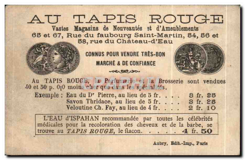 Chromo Au tapis rouge nouveautes ameublements le jour du tirage Le Md de Rubans Au tapis rouge — Verso