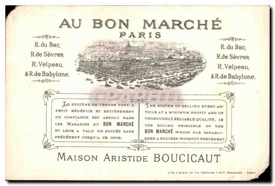 Chromo Au bon marche paris Enfants Aristide Boucicaut  — Verso