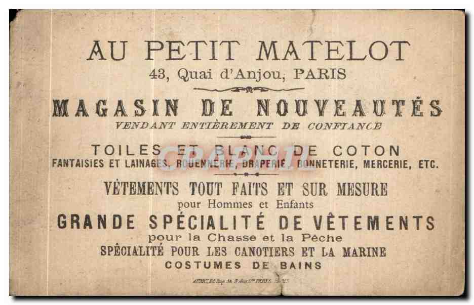 Chromo Au petit matelot quai d'anjou paris magasin de nouveautes  — Verso