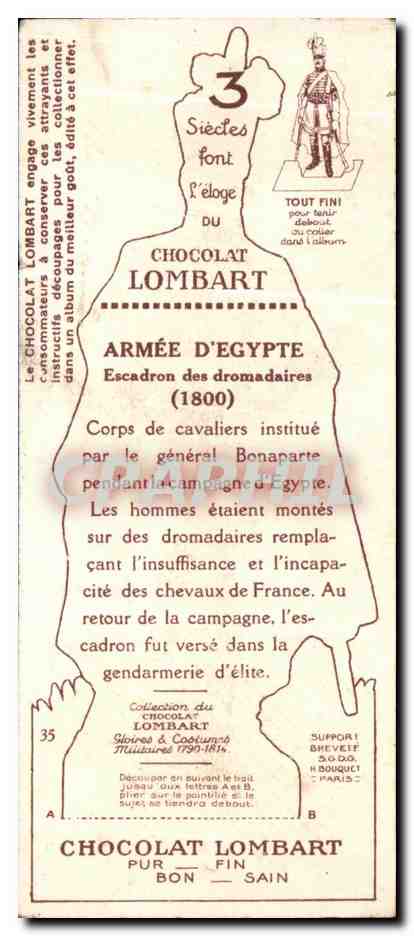 Chromo Collection du chocolat lombart armee d'egypte escadron des dromadaires Militaria Egypt — Verso