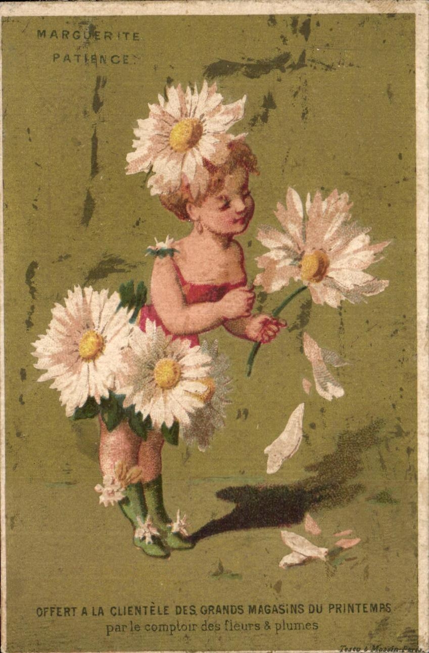 Chromo Marguerite Grands magasins du Printemps Enfant Fleurs 