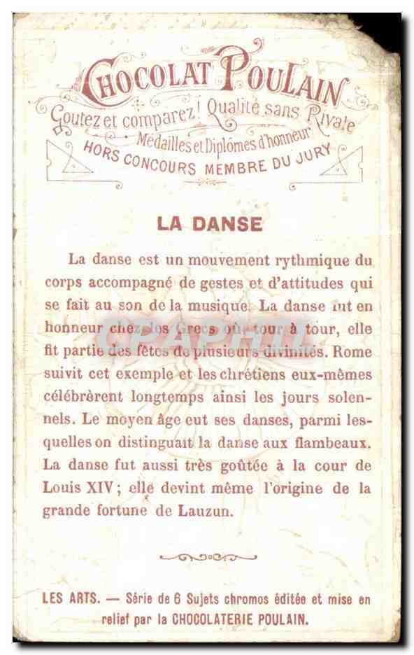 Chromo Chocolat poulain La danse — Verso