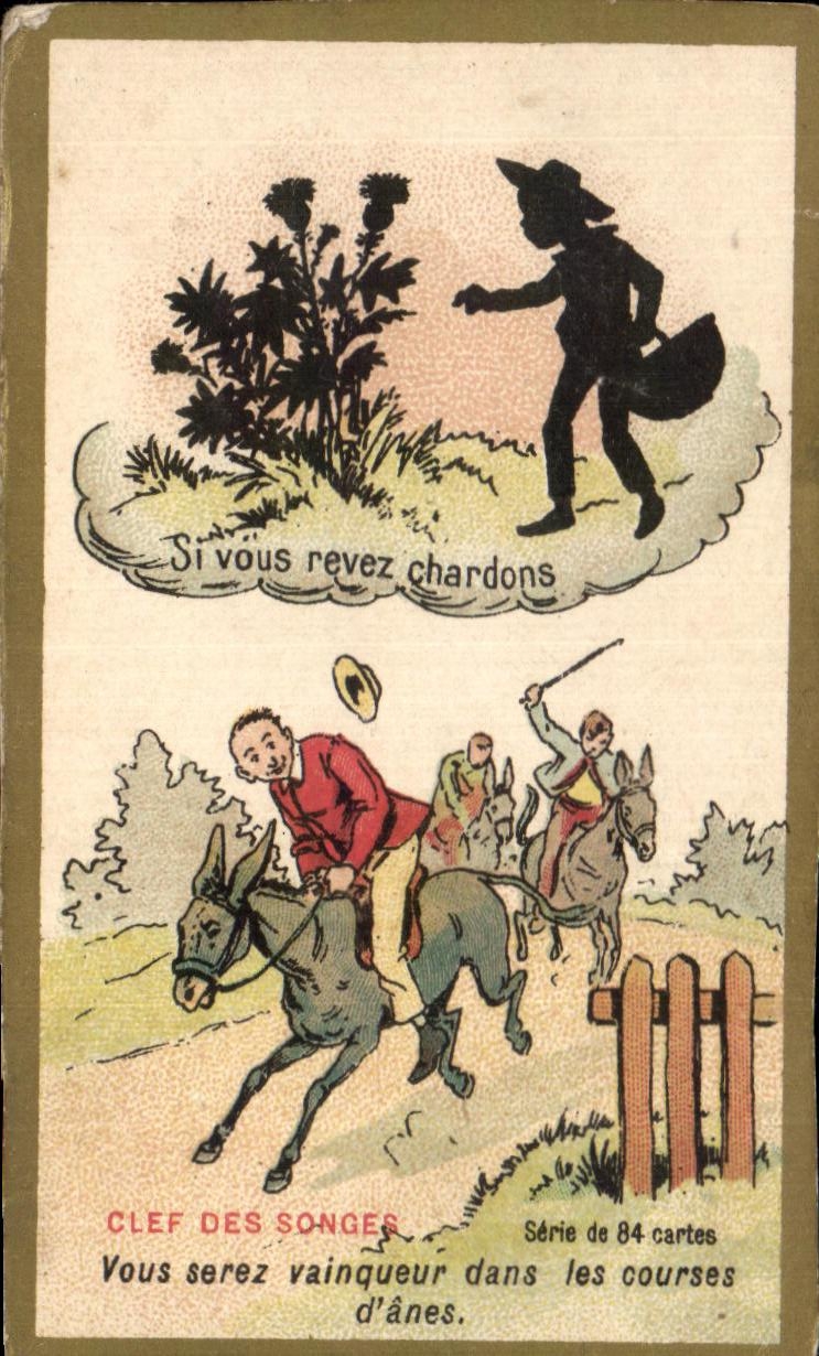 Chromo Clef des songes Courses d'anes Donkey