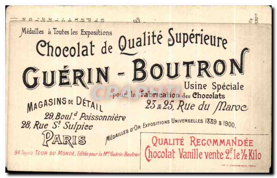 Chromo Chocolat guerin boutron chateau de fontainebleau seine et marne  — Verso