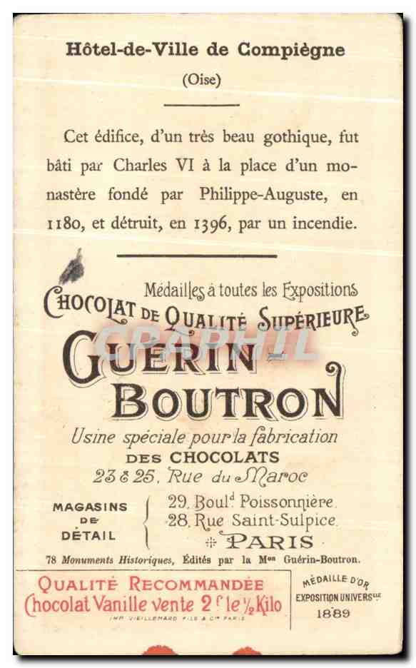 Chromo Chocolat guerin boutron hotel de ville de compiegne oise — Verso