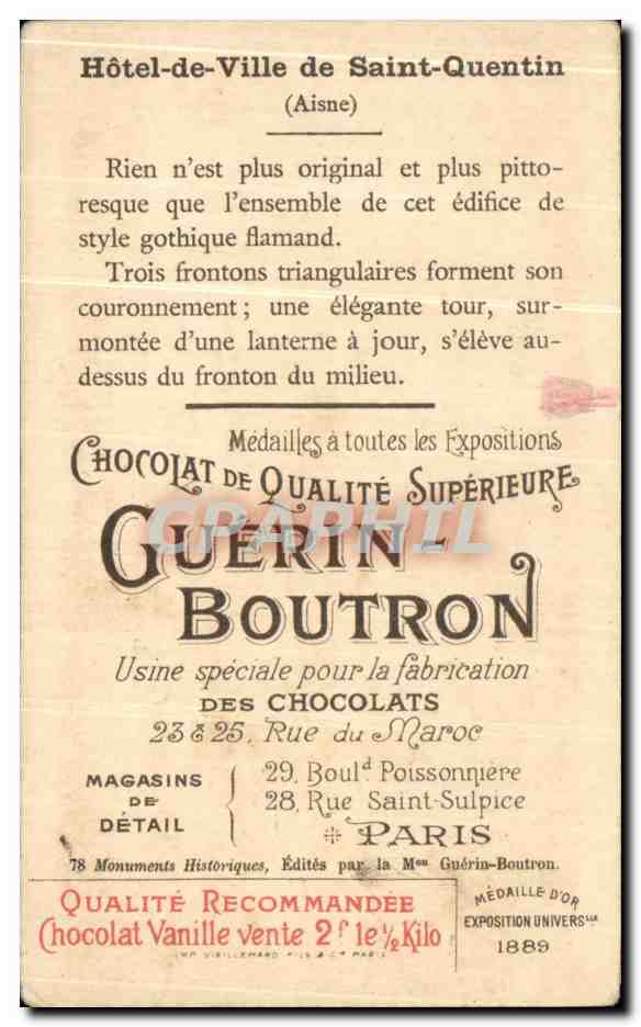 Chromo Chocolat guerin boutron hotel de ville de saint quentin aisne — Verso