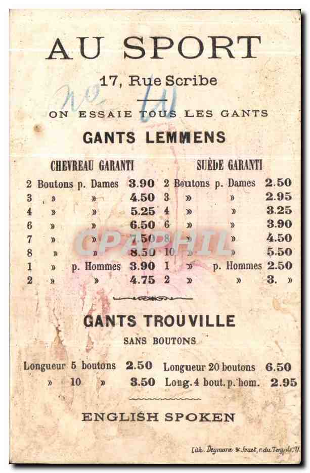 Chromo Gants gravates eventails les delices de l'athenee pastilles rafraichissantes lemmens au bas du theatre Pierrot  — Verso