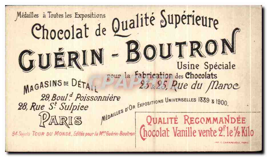 Chromo Chocolat guerin boutron en chine un canal aux environs de canton  — Verso
