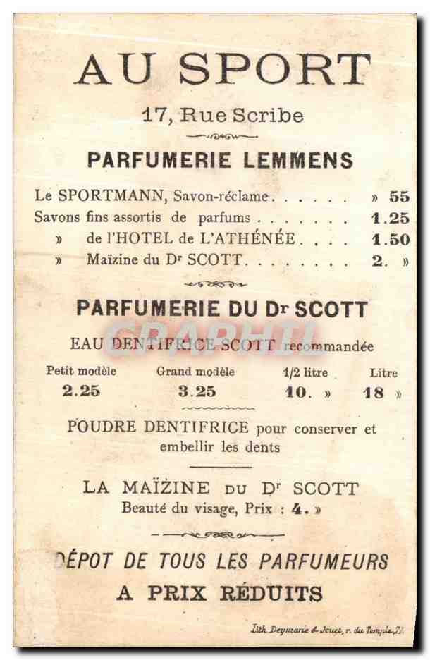 Chromo Au Sport Rue Scribe Parfumerie Lemmens Rue Scribe Paris Guignol — Verso