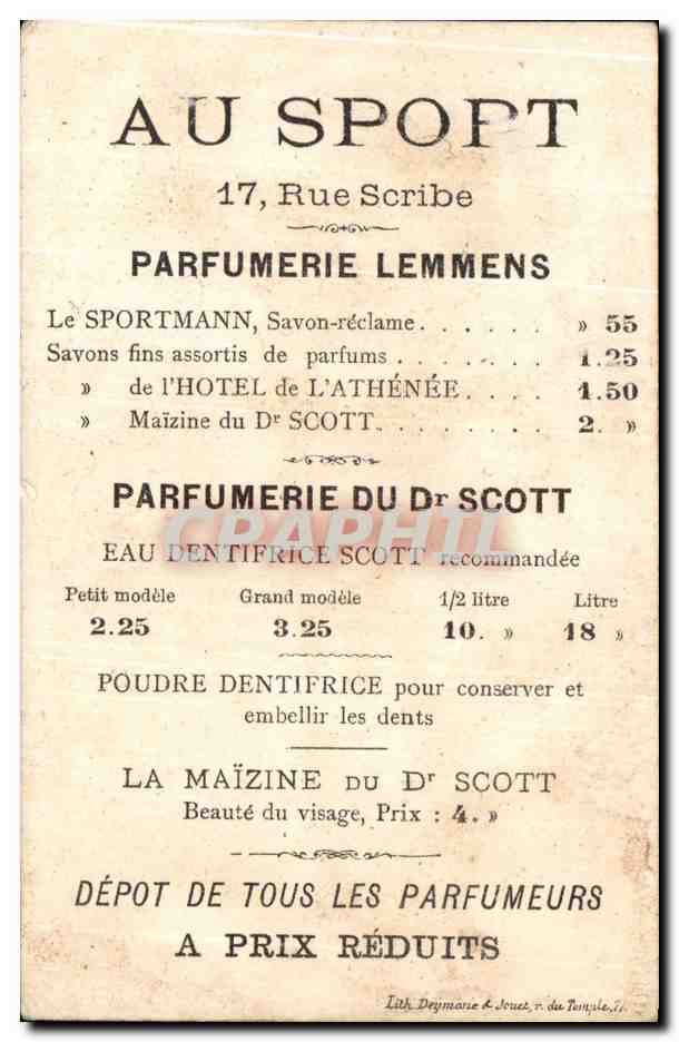 Chromo Au Sport Rue Scribe Parfumerie Lemmens Rue Scribe Paris Guignol — Verso