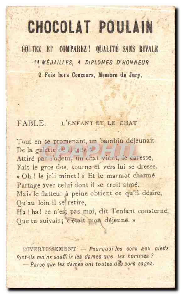 Chromo Chocolat Poulain Goutez Et Comparez Enfants — Verso