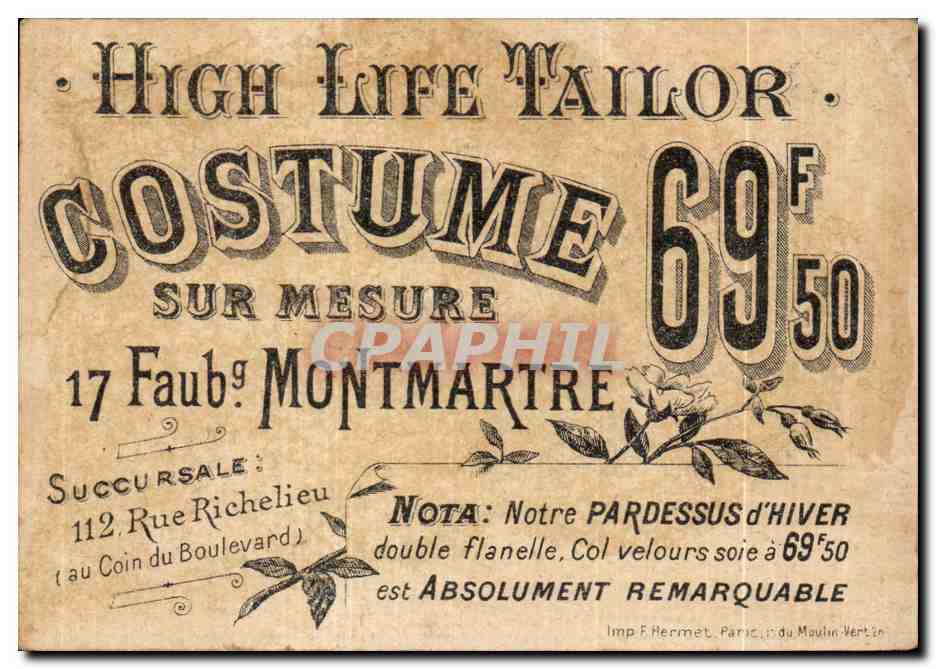 Chromo Et un costume pour moi ne coutera que comme pour vous Costume FAubourg Montmartre Rue de Richelieu  — Verso