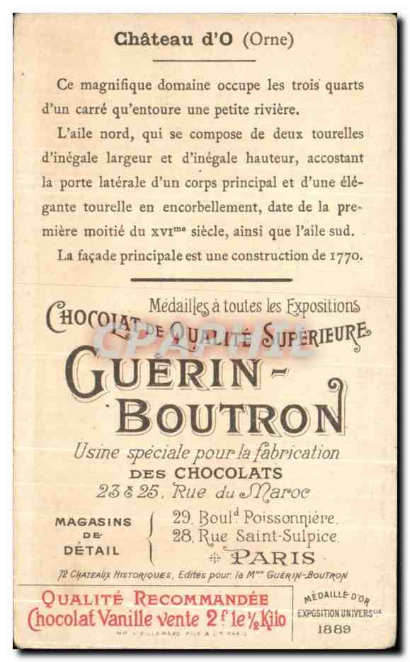 Chromo Chocolat Guerin Boutron Chateau D'O — Back