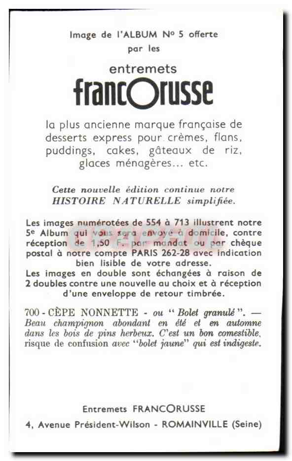 Image Entremets francorusse Bolets champignons  — Verso
