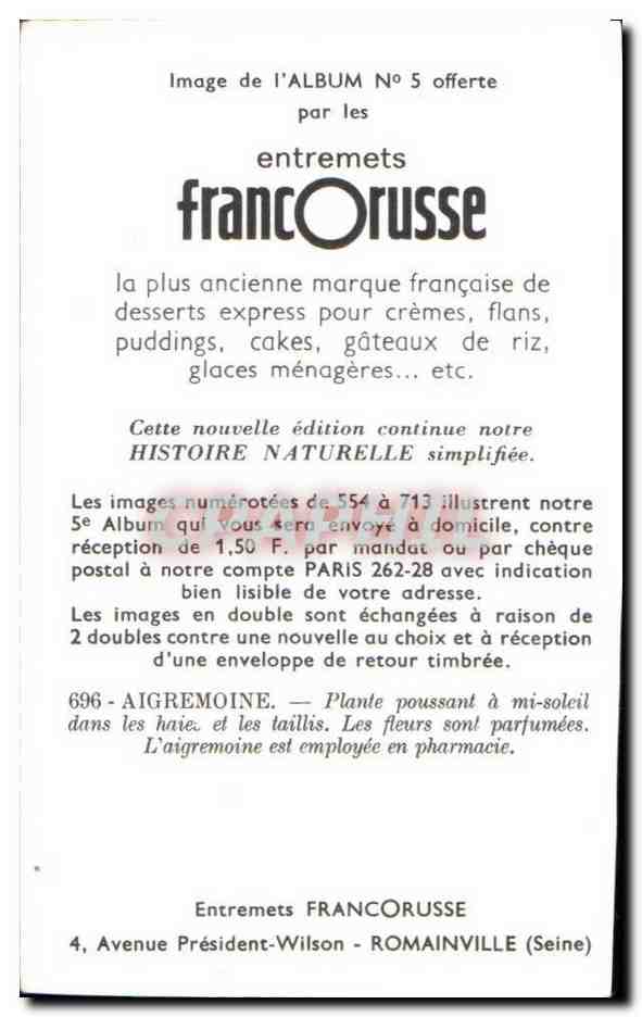 Image Entremets francorusse Fleurs  — Verso