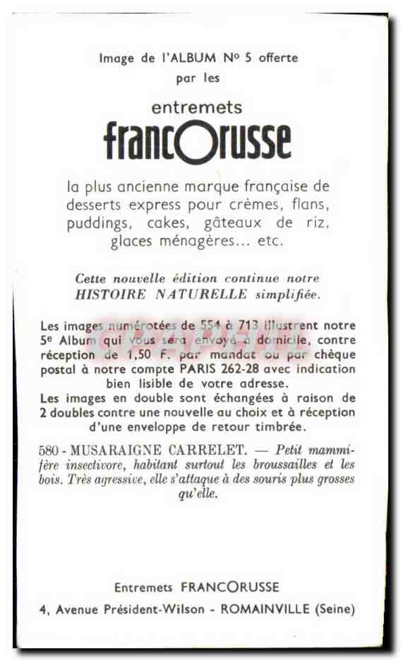 Image Entremets Francorusse Musaraigne Carrelet — Verso
