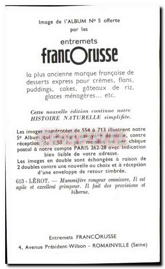 Image Entremets Francorusse Lerot  — Verso