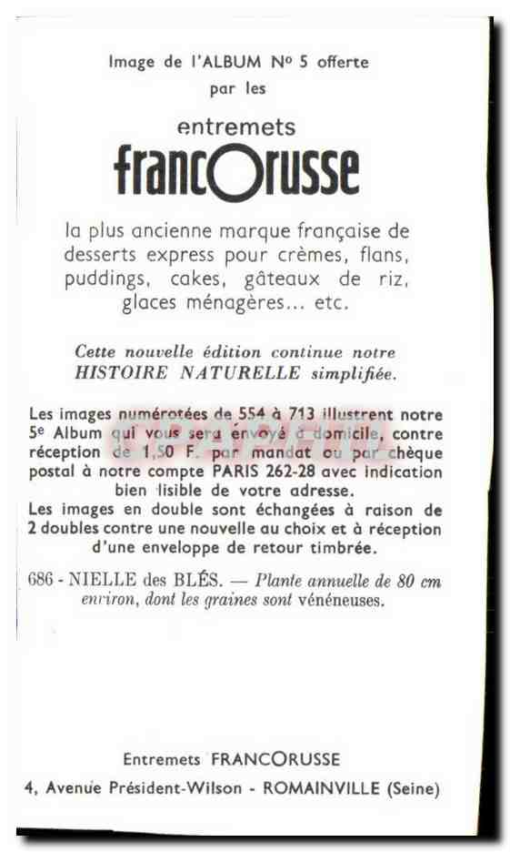 Image Entremets Francorusse Nielle des Bles  — Verso