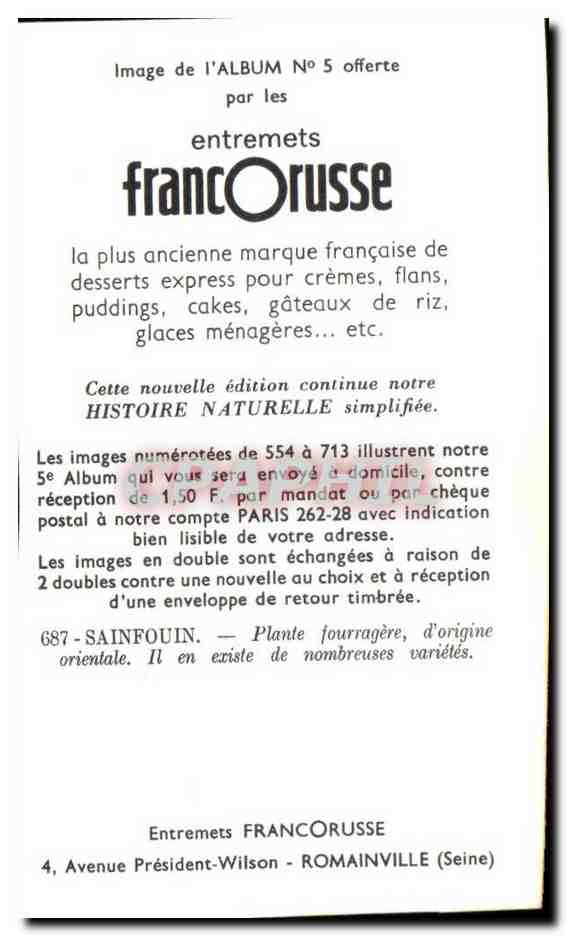 Image Entremets Francorusse Sainfouin  — Verso