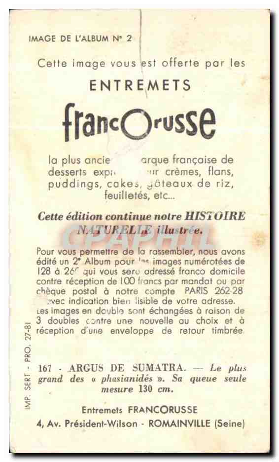 Image Entremets Francorusse Argus De Sumatra  — Verso
