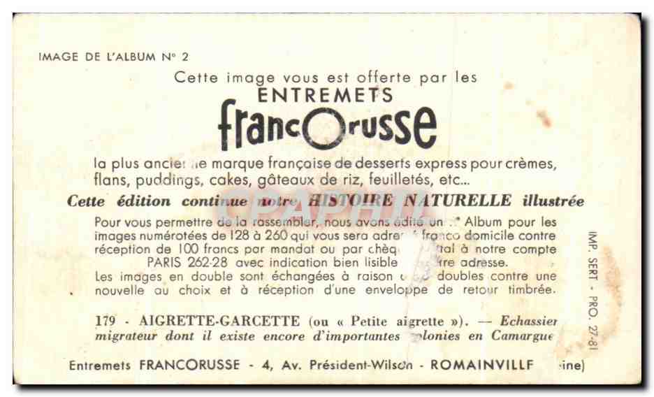 Image Entremets Francorusse Aigrette Garcette — Verso
