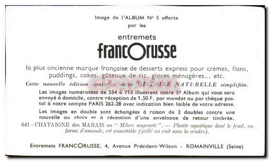 Image Entremets Francorusse Chataigne des Marais  — Verso