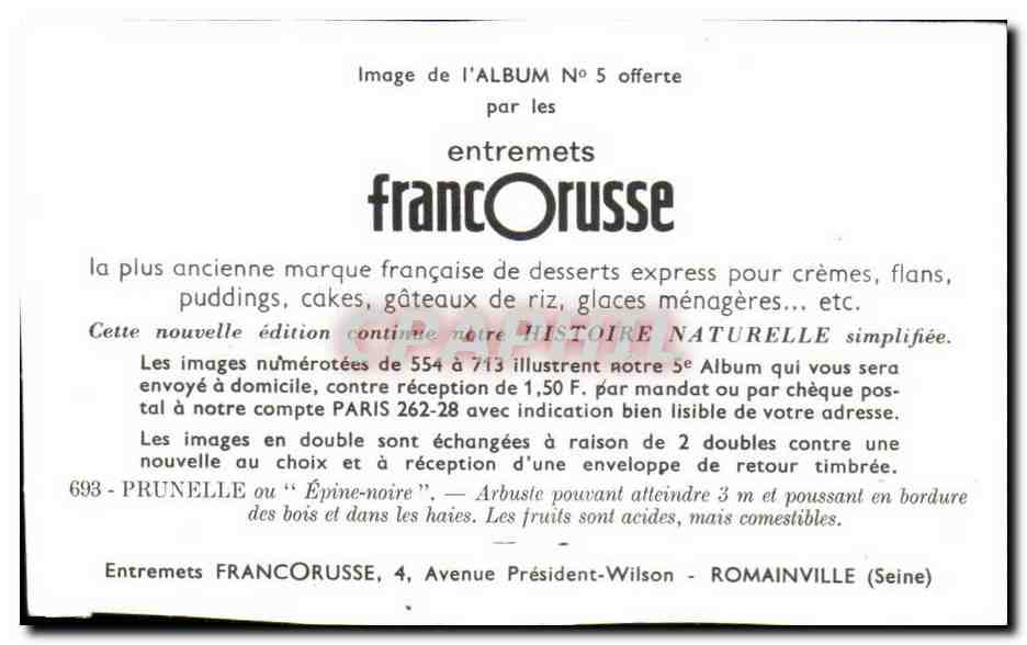 Image Entremets Francorusse Prunelle ou Epine noire  — Rückseite