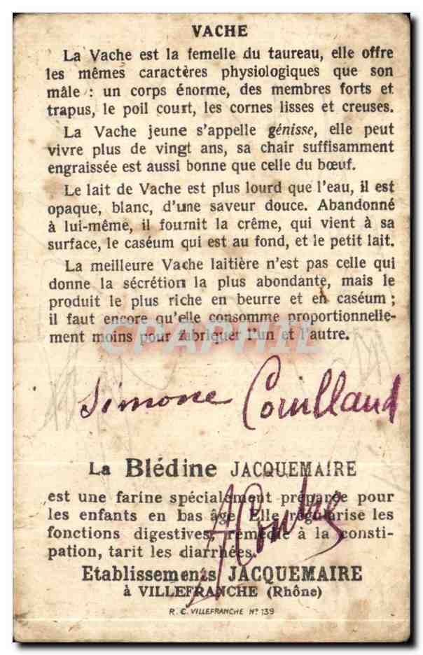 Chromo Vache Bledine Jacquemaire Villefranche  — Back