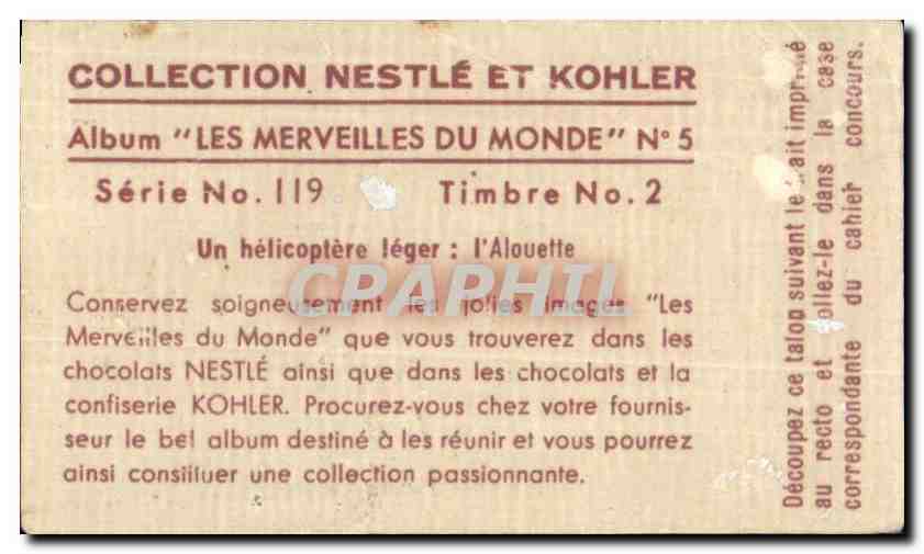 Image Collection nestlie et kohler album les merveilles du monde Helicoptere Alouette  — Rückseite