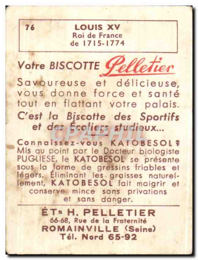 Image Louis XV roi de france Biscotte Pelletier  — Verso