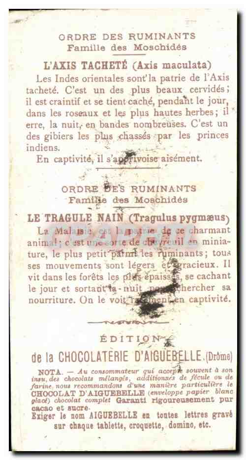 Chromo Chocolaterie d'Aiguebelle Tragule Indes — Back