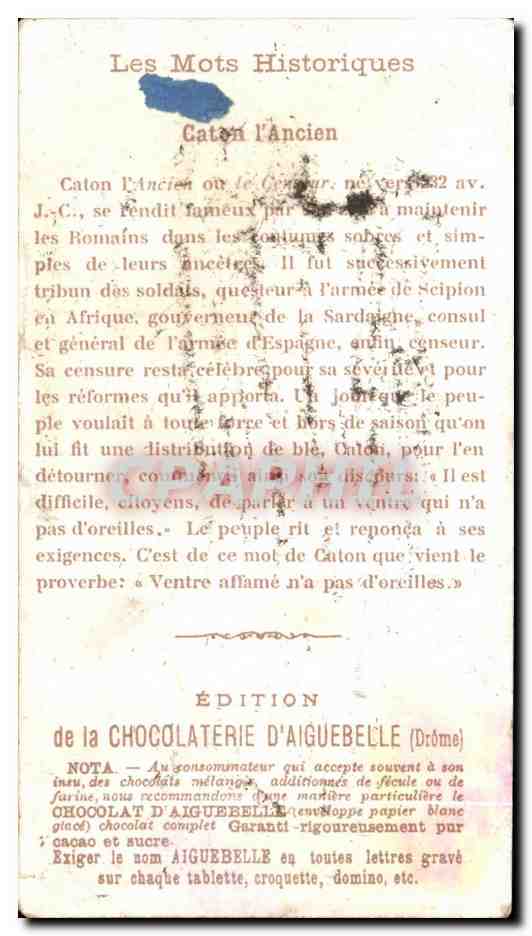 Chromo Chocolaterie d'Aiguebelle Caton Ventre affame n'a pas d'oreilles — Back