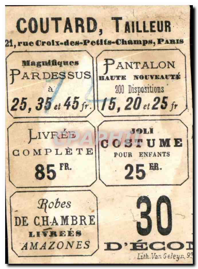 Chromo Coutard Taillour Croix des Petits Champs Paris — Back
