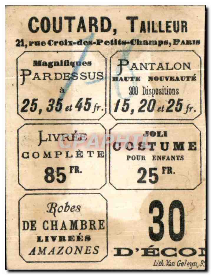 Chromo Coutard Taillour Croix des Petits Champs Paris — Rückseite