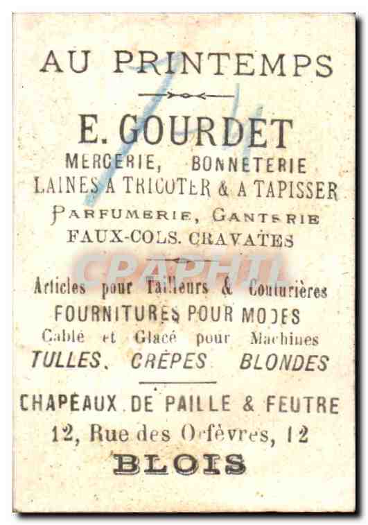 Image E Gourdet Mercerie Un Petit Jardinier Rue des Orfevres Blois — Verso